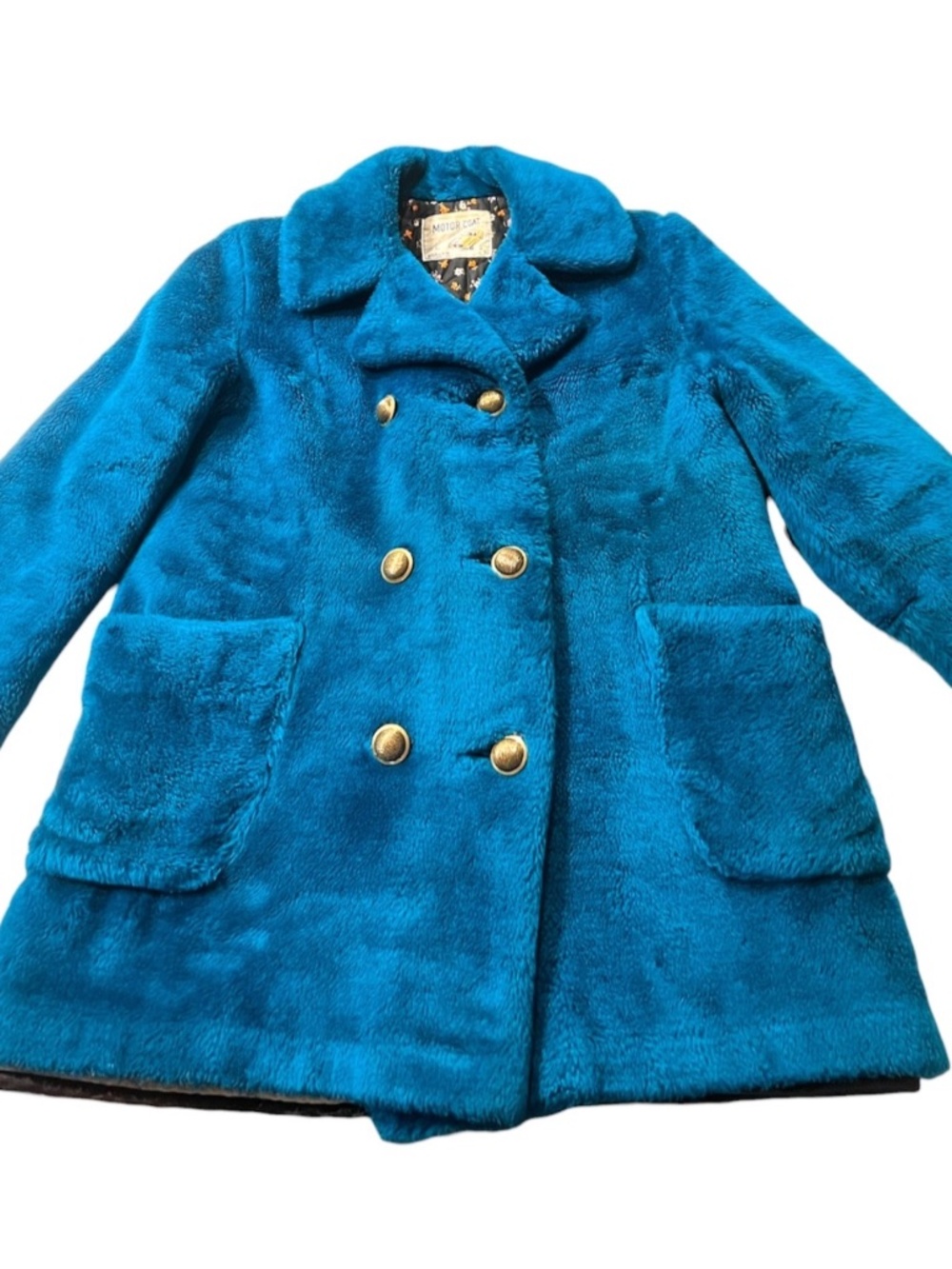 Vintage Teal Motor Coat By Norlyn Canada Faux Fur Women's Coat Mod Style